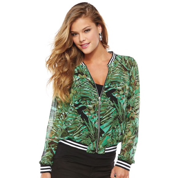 Juicy Couture Jackets & Blazers - JUICY COUTURE green tropical chiffon bomber jacket